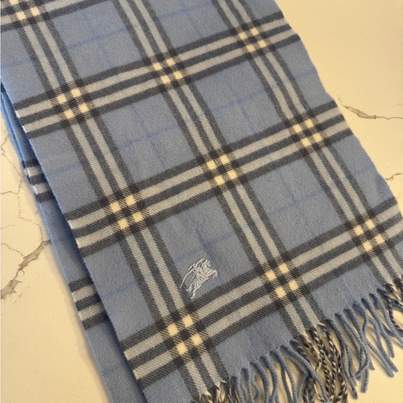 Burberry Accessories - Burberry Sky Blue and Charcoal Plaid Scarf